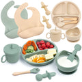 18-Piece Baby Led Weaning Feeding Set – Beige & Olive Green